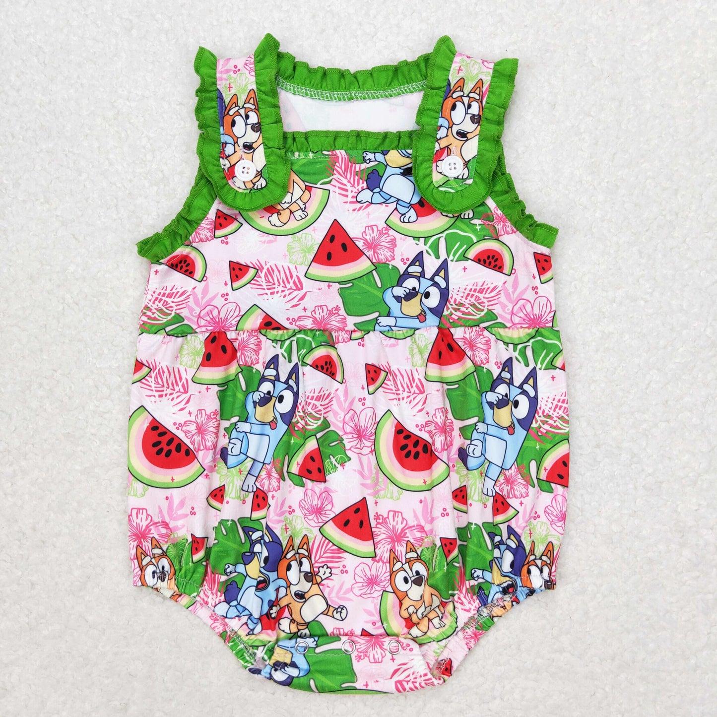 RTS no moq SR1308 bluey cartoon watermelon green lace vest jumpsuit