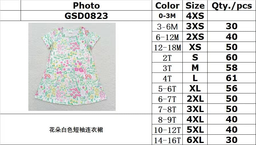 GSD0823 Floral white short-sleeved dress