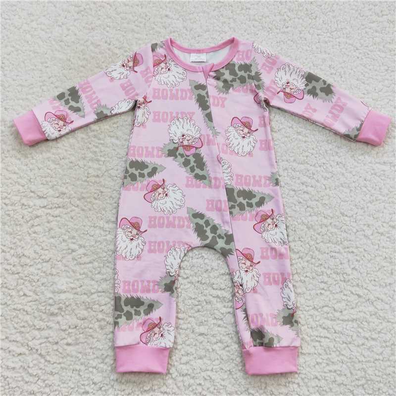 Baby boys Pink Santa Claus print pink pajamas Sibling Sister Clothes Sets