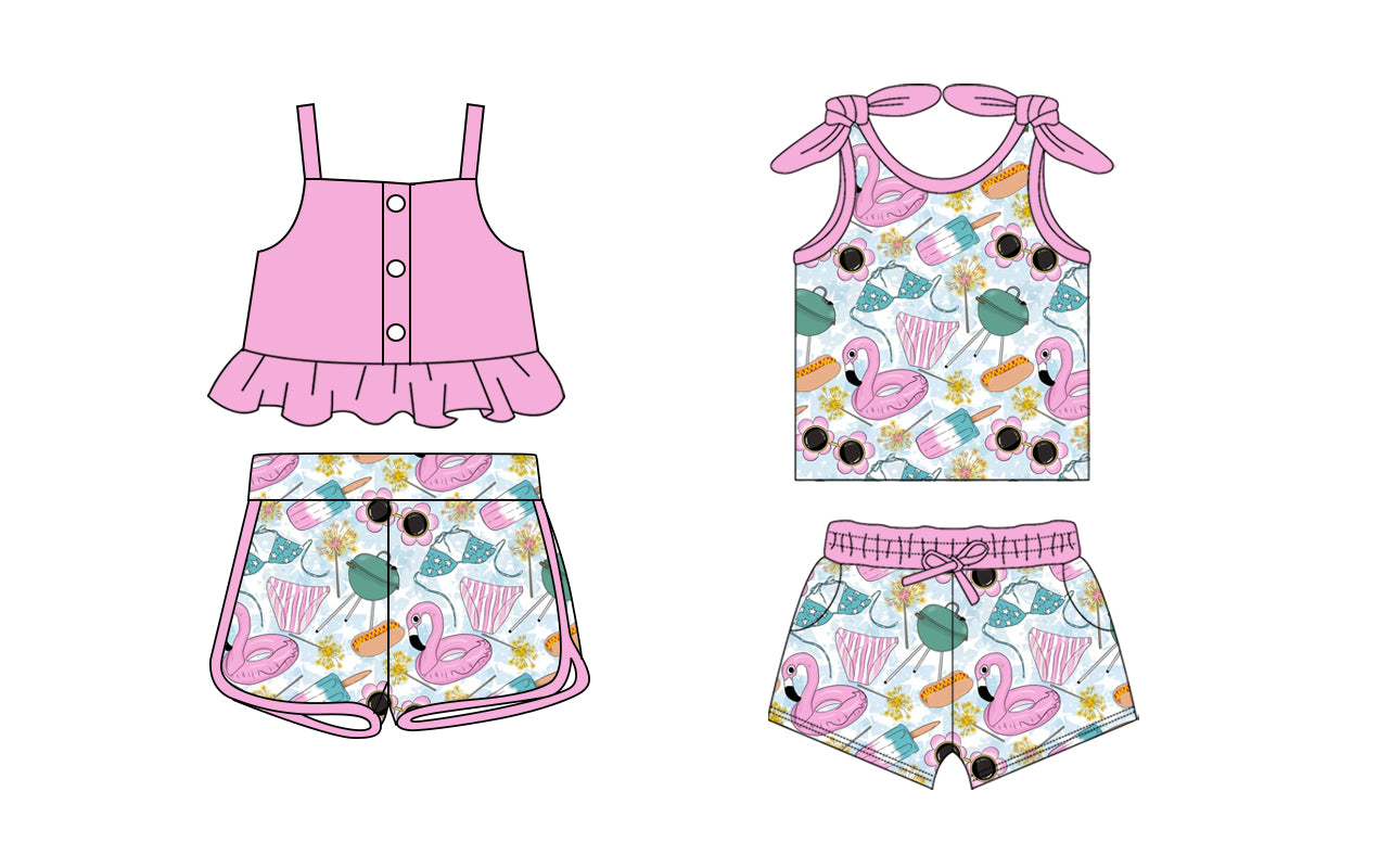 1.23 custom each style moq 5eta 4-6week Sibling Sister baby girls short sleeve shorts sets and set 2 match design