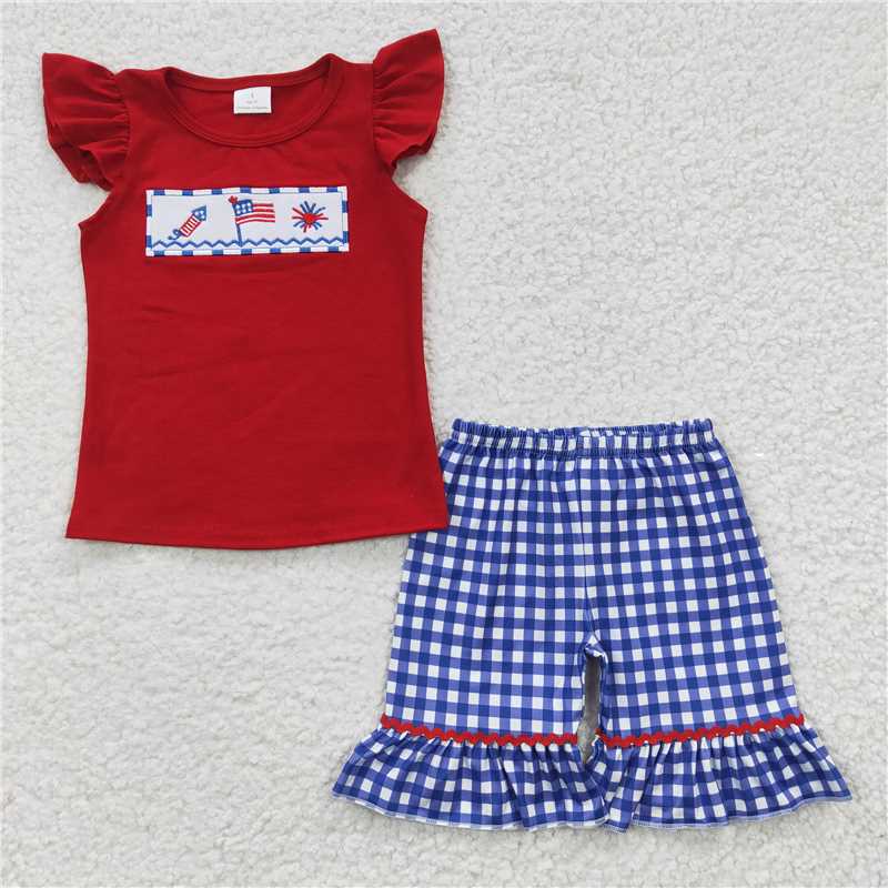 Baby Girls boys fireworks flag print red boys and girls set Family siblings set