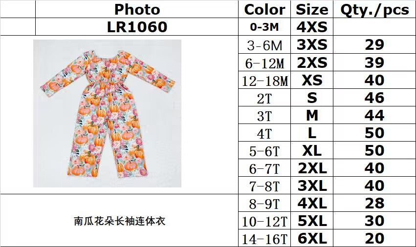 rts no moq LR1060 Pumpkin flower long-sleeved jumpsuit