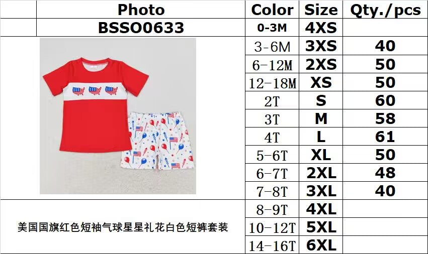 rts no moq BSSO0633 American flag red short-sleeved balloon star fireworks white shorts suit