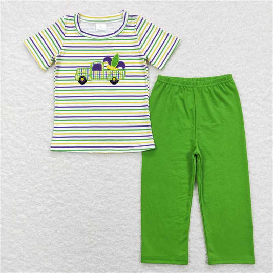 RTS NO MOQ（In Stock) BSPO0215 mardi gras embroidered short sleeve trousers suit