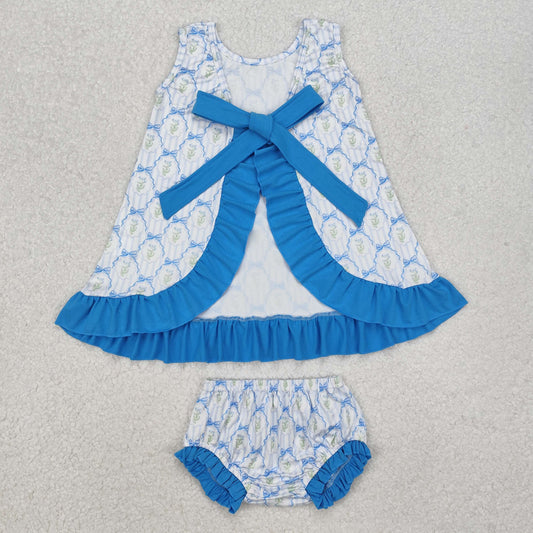 RTS NO MOQ ETA 5/7days arrived GBO0450 Flower bow stripe blue lace sleeveless briefs set