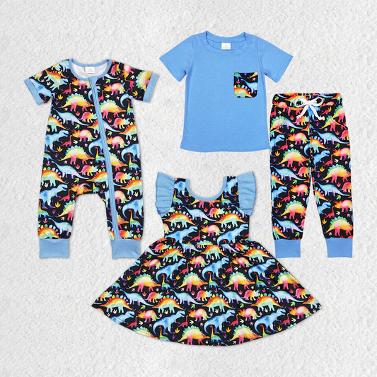 Baby Girls Boys Colorful Dinosaur Sibling Designs Clothing