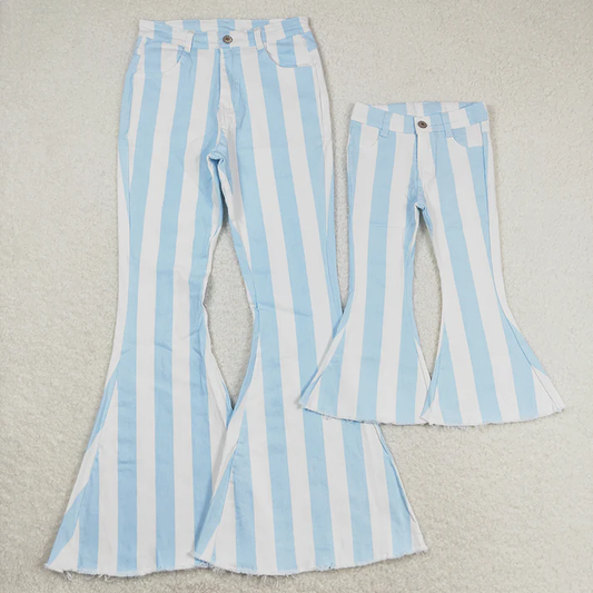 RTS NO MOQ Mommy and Me Mommy and Me Baby Girls Blue Stripes Bell Flare Denim Pants