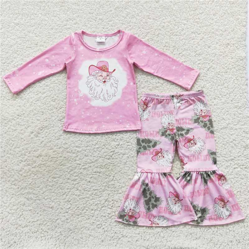 Baby boys Pink Santa Claus print pink pajamas Sibling Sister Clothes Sets