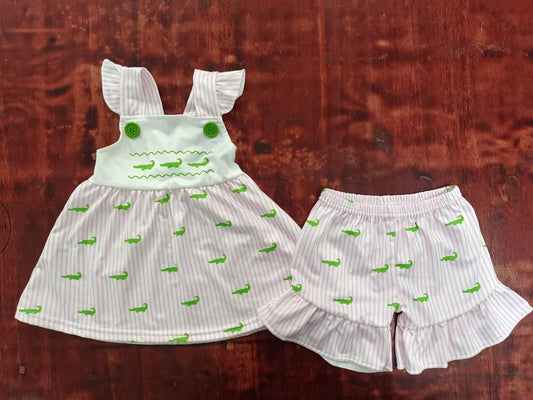 custom moq 5 eta 4-6weeks summer team baby girls clothes crocodile short sleeve shorts sets