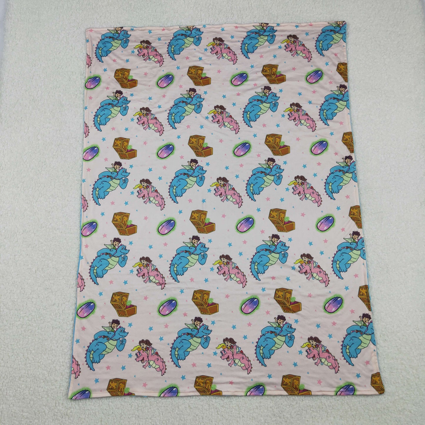 RTS NO MOQ（In Stock ) BL0230 Dragon Tales Cartoon Dinosaur Blue Baby Blanket