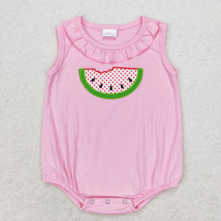 RTS NO MOQ embroidery Baby Girls Watermelon Summer Sibling Sister Rompers Clothes Sets