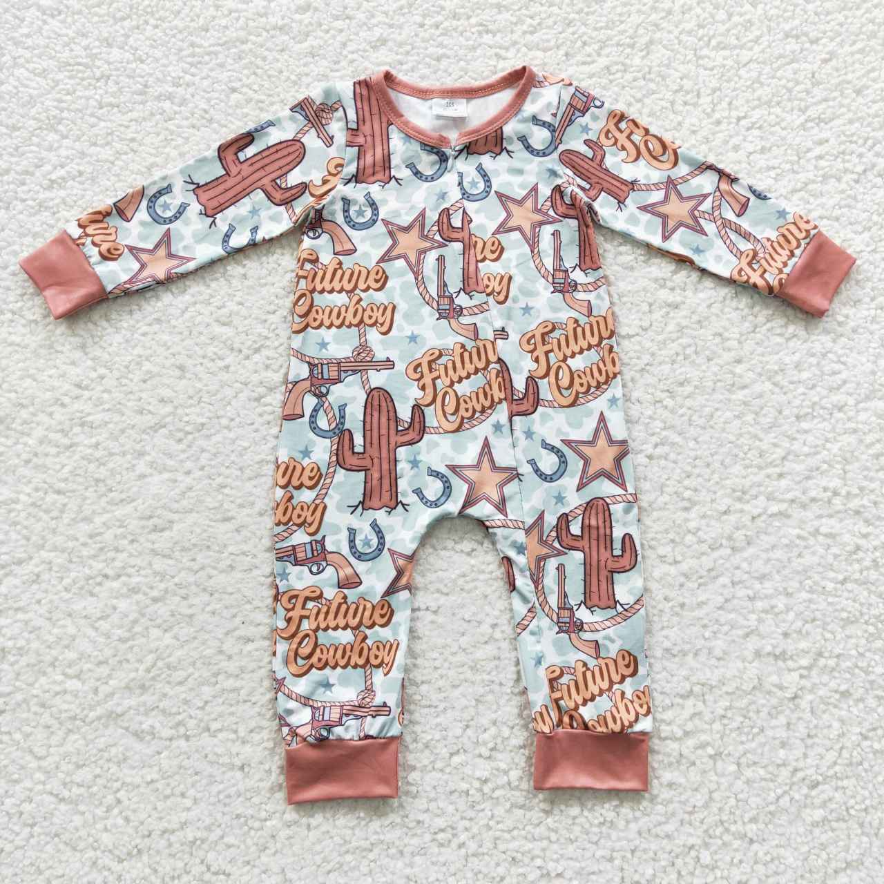 LR0307 future cowboy cactus star zipper long-sleeved jumpsuit