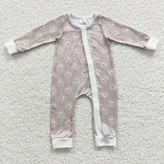 LR0310 Smiley Hay Green Zip Long Sleeve Bodysuit