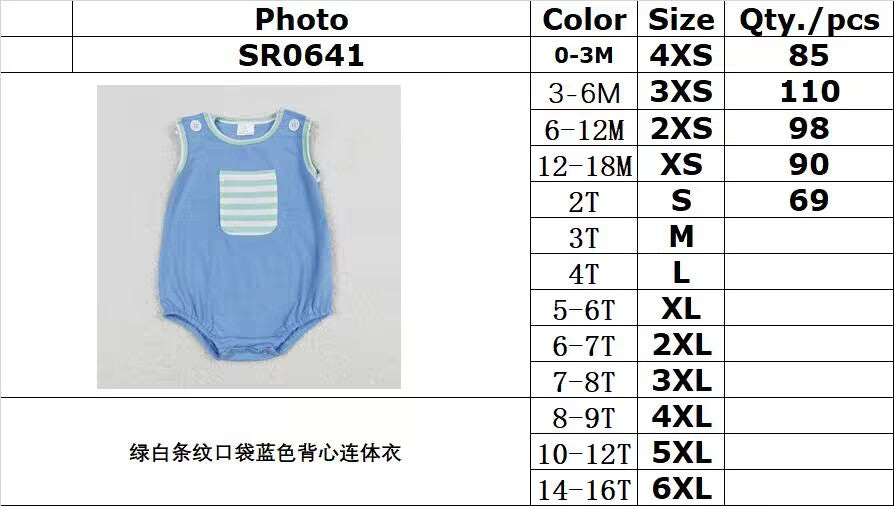 SR0641 Green and white striped pocket blue vest jumpsuit