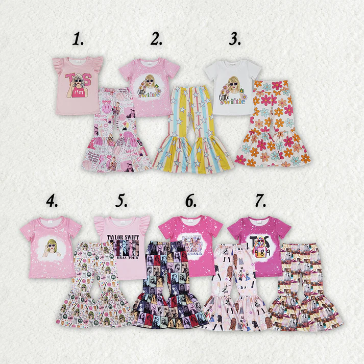 RTS NO MOQ Baby Girls Sibling Sister Concert Singer Shirt Bell Pants Clothes Sets