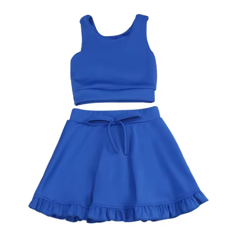 custom moq 3 cotton fabric eta 5-6week blue Cotton Skirt Shorts Set