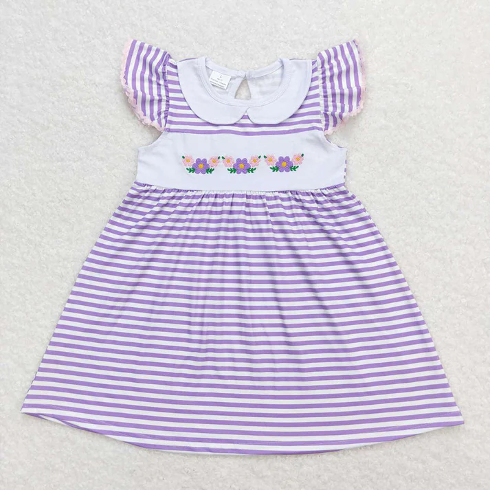 RTS Baby Girls Purple Stripes Flowers Dresses Rompers Sibling Sister Designs