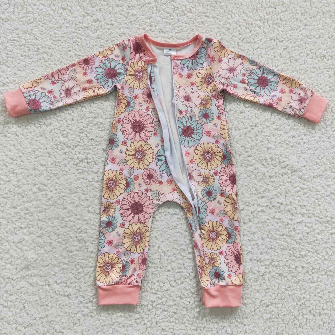 LR0301 Floral Zip Long Sleeve Bodysuit