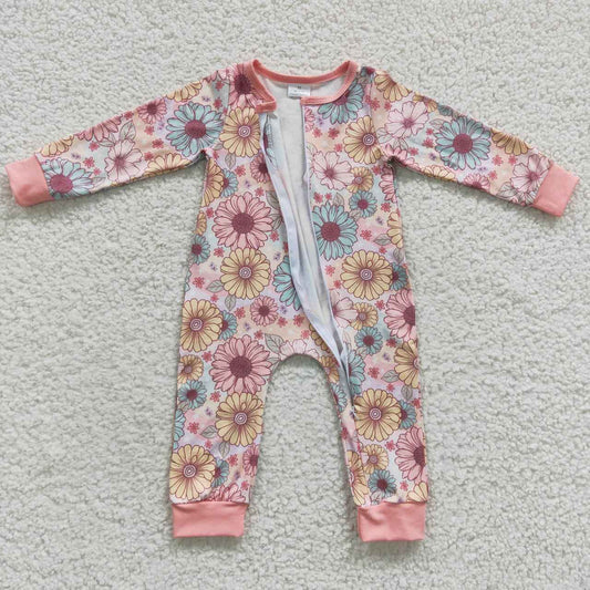 LR0301 Floral Zip Long Sleeve Bodysuit