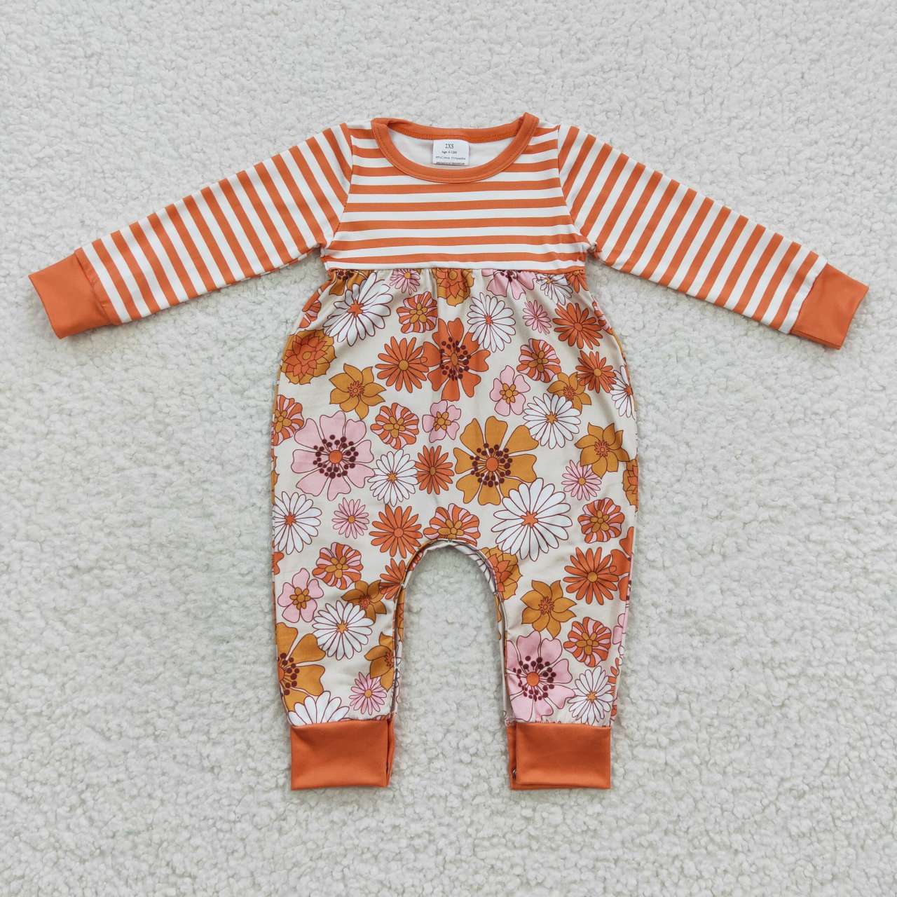 LR0323 Floral Orange Stripe Long Sleeve Bodysuit