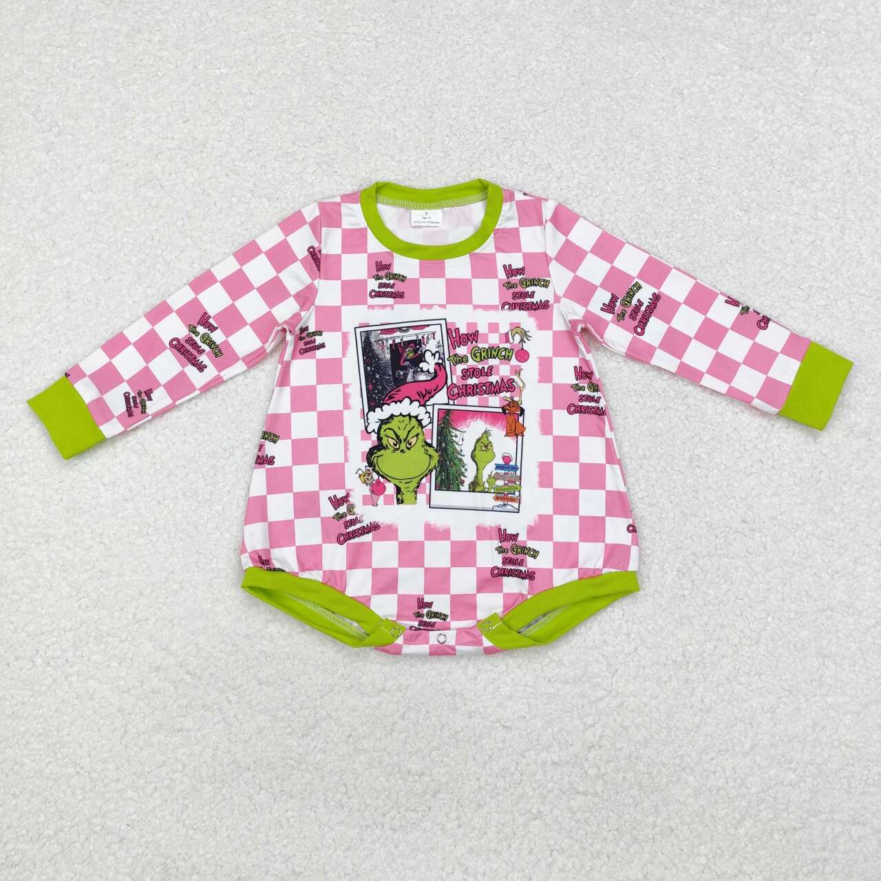 RTS NO MOQ ETA 5/7days arrived LR1765 Grinch Christmas pink and white plaid long-sleeved jumpsuit