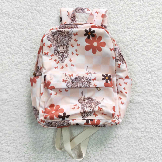 BA0074 Alpine cow head flower pink plaid backpack