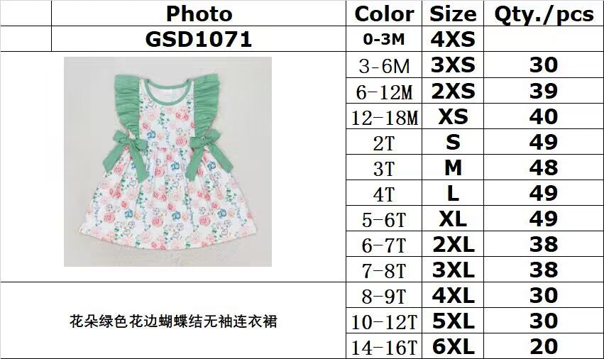 GSD1071 rts toddler clothes green flower baby girl summer dress