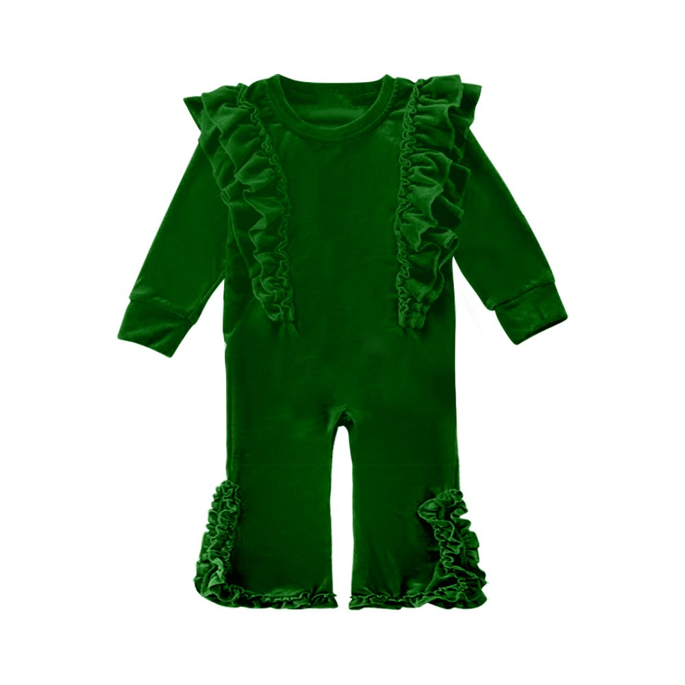 no moq sales Green velvet Christmas long-sleeved pleated romper