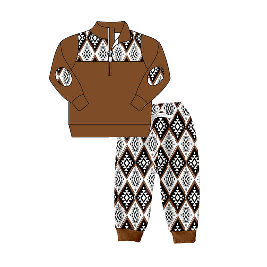 4.27custom moq 5 eta 4-5weeks AUTUMN SOLID COLOR WITH RHOMBIC PRINTS LONG SLEEVES AND RHOMBIC PRINTS LONG PANTS SET