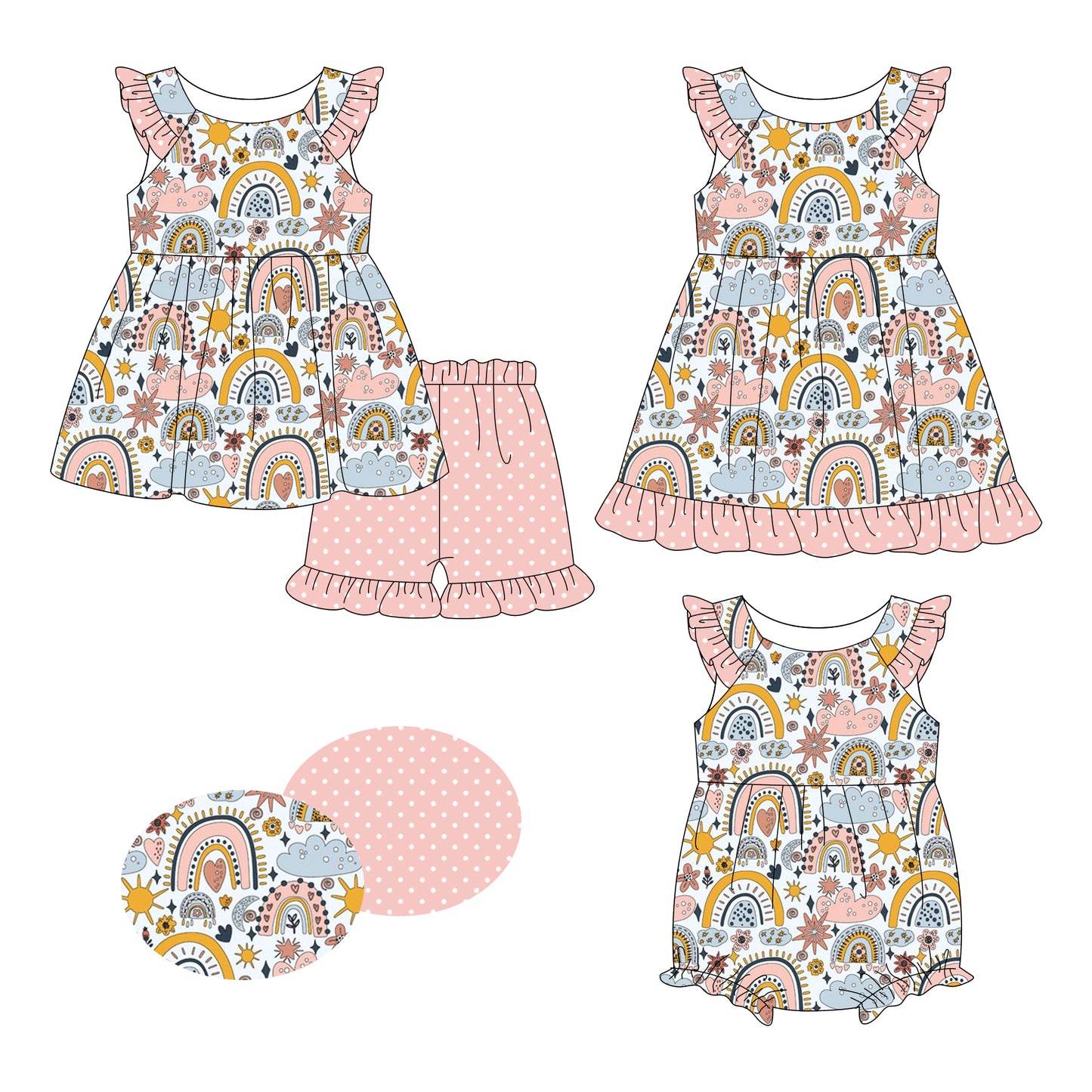 26.1.8 custom each style moq 5 eta 6-8week Sibling Sister floral baby short sleeve shorts sets and romper and dress match design