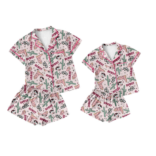 25.11.21 custom each style moq 5 eta 6-8week Sibling Sister boot hat howdy short sleeve shorts sets and adult set match design