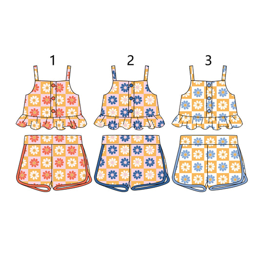 1.15 custom each style moq 5eta 4-6week Sibling Sister baby girls short sleeve shorts sets 1 and sets 2 and sets 5 match design