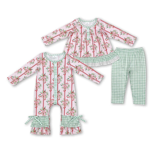 RTS NO MOQ Sibling Baby Girls and Boys Christmas trees pants sets and rompers