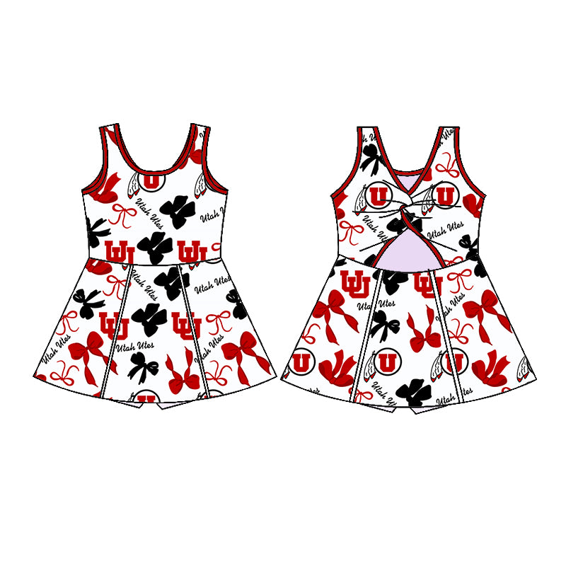 Custom moq 5 mix sizes summer teams baby girls clothes team red short sleeve skirts shorts sets dress 1 and dress 2 and dress 3 and dress 4-25.5.26