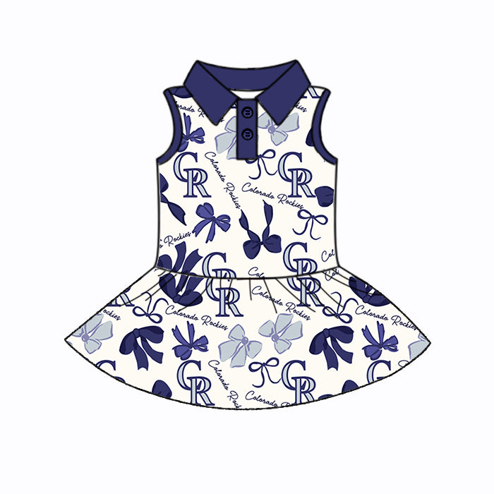 Custom moq 5 mix sizes summer teams baby girls clothes team blue short sleeve skirts shorts sets dress 1 and dress 2 and dress 3 and dress 4-25.5.21