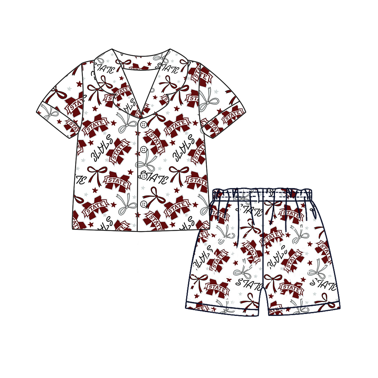 Custom moq 5 mix sizes summer teams baby girls clothes team brick red short sleeve shorts sets dress kids pants-25.5.12