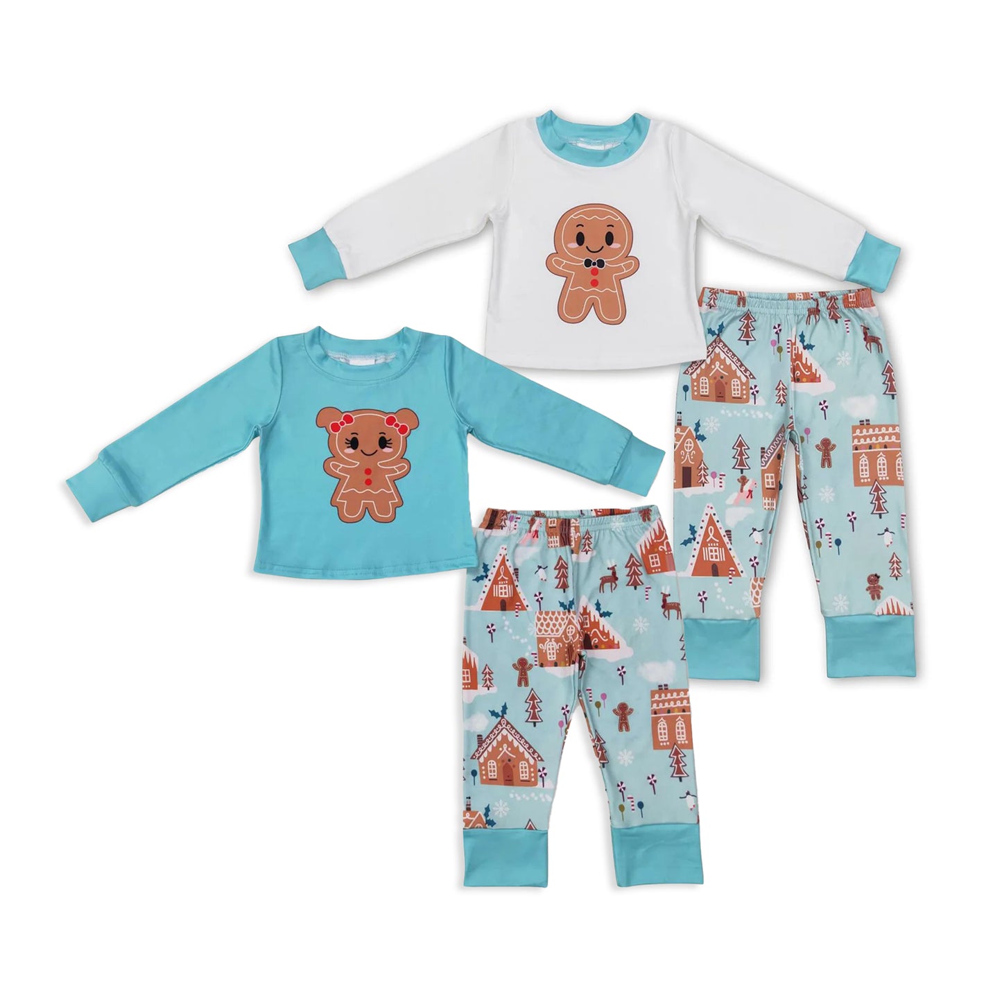 RTS NO MOQ Sibling baby girls boy clothes Christmas long-sleeved trousers suit