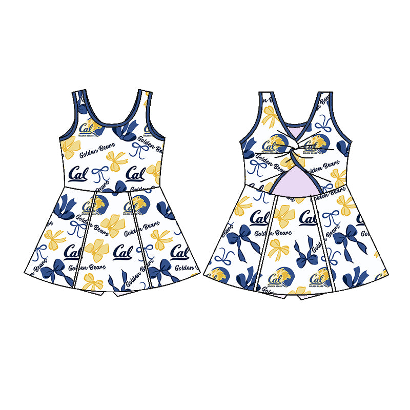 Custom moq 5 mix sizes summer teams baby girls clothes team blue short sleeve skirts shorts sets dress 1 and dress 2 and dress 3 and dress 4-25.5.24
