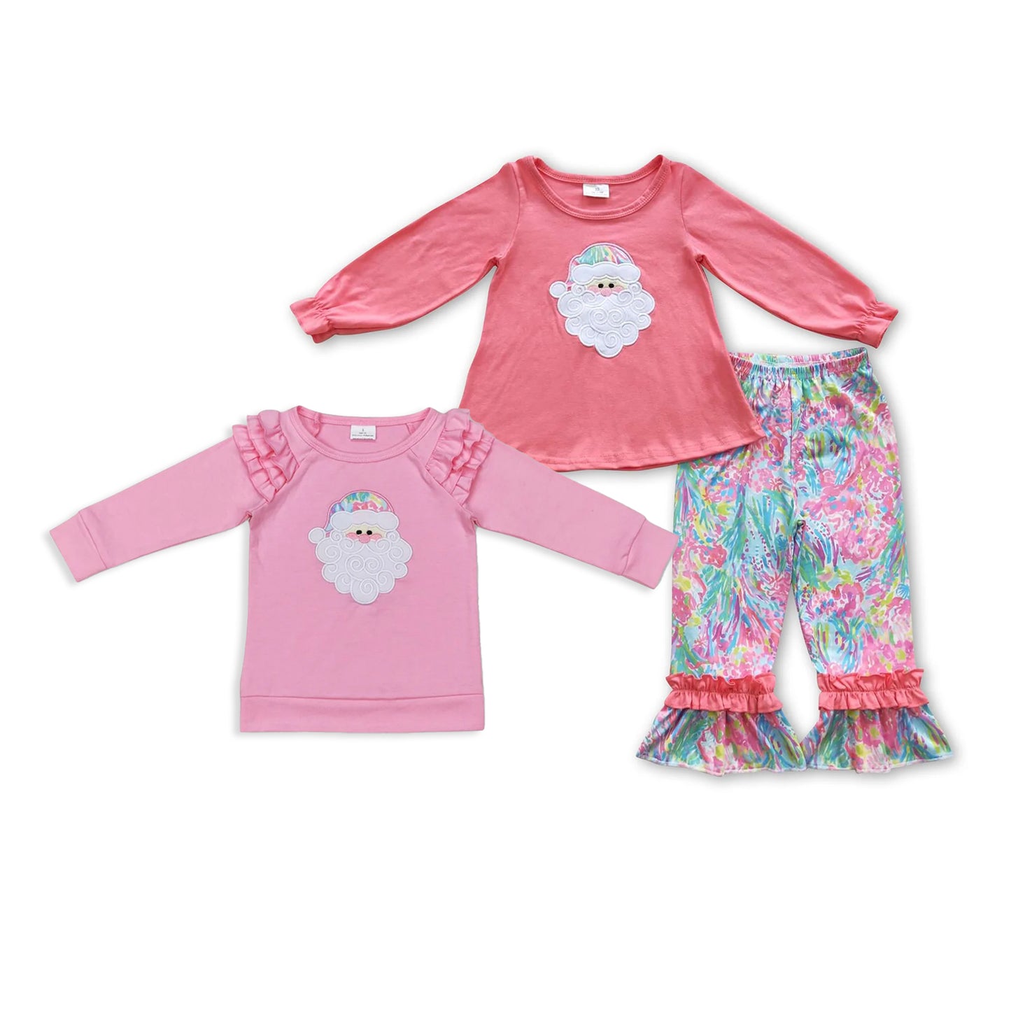 RTS NO MOQ baby girls clothes Christmas embroidery long sleeve set and top