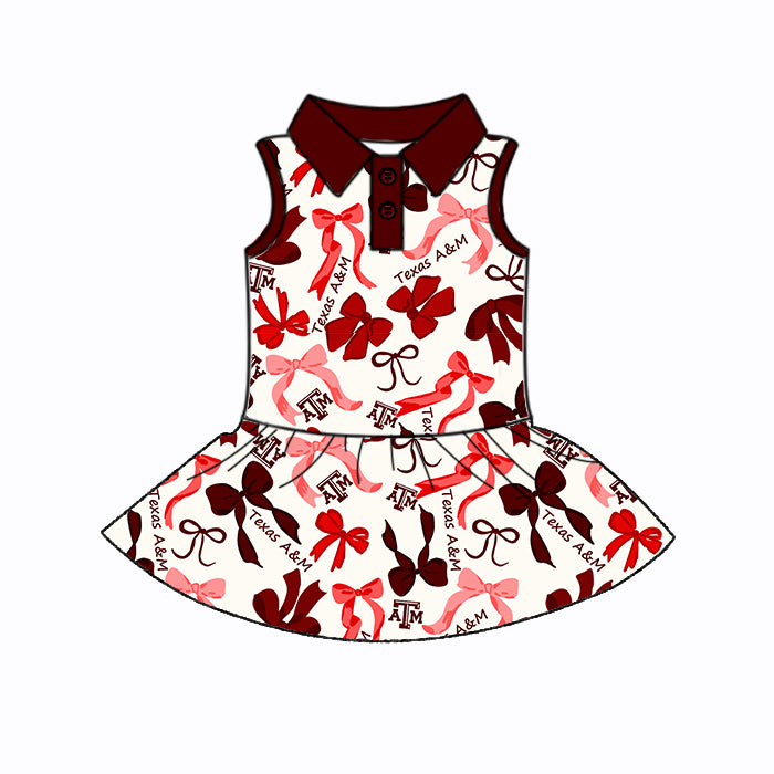 Custom moq 5 mix sizes summer teams baby girls clothes team brick red short sleeve skirts shorts sets dress 1 and dress 2 and dress 3 and dress 4-25.5.15