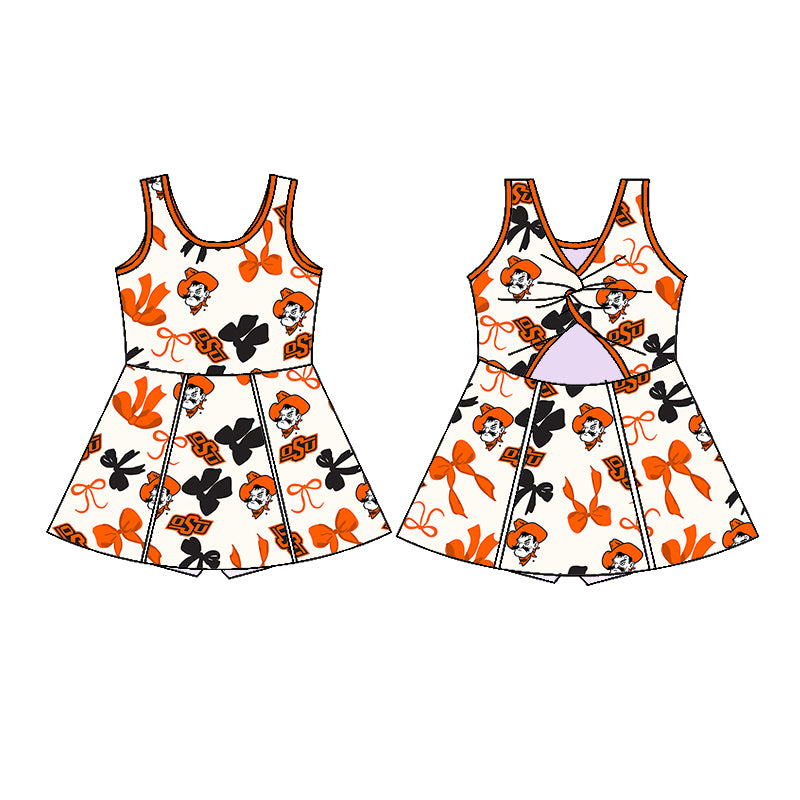 Custom moq 5 mix sizes summer teams baby girls clothes team orange short sleeve skirts shorts sets dress 1 and dress 2 and dress 3 and dress 4-25.5.23