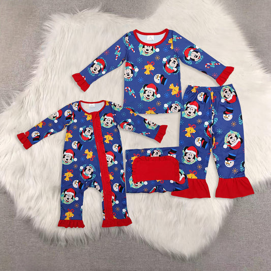 RTS NO MOQ Sibling baby girls clothes Christmas cartoon long-sleeved trousers suit & romper