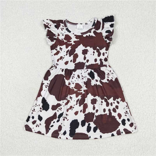 RTS SALES NO MOQ G2-21** Brown and white cow spotted flying sleeve dress 棕白奶牛斑飞袖裙