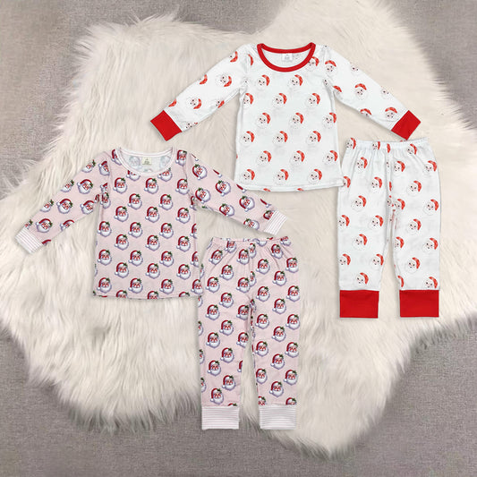 RTS NO MOQ Sibling Baby Girls boys modal Christmas Santa Claus Long Sleeve Pants Set