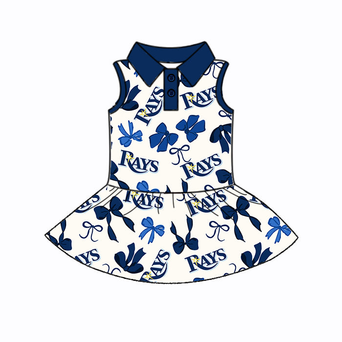 Custom moq 5 mix sizes summer teams baby girls clothes team blue short sleeve skirts shorts sets dress 1 and dress 2 and dress 3 and dress 4-25.5.22