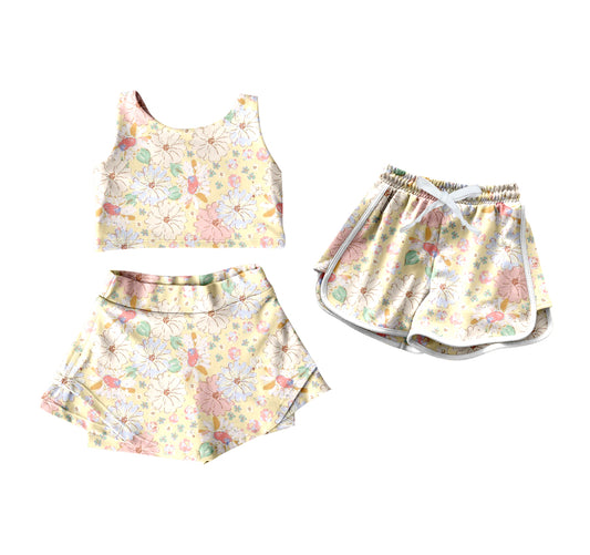25.12.2 custom each style moq 5 eta 6-8week Sibling Sisters floral baby girls summer sleeve skirts sets and shorts match family design