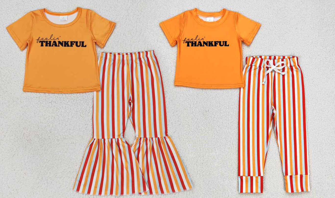 Baby Girls boys Orange top with red and orange stripes Family siblings set