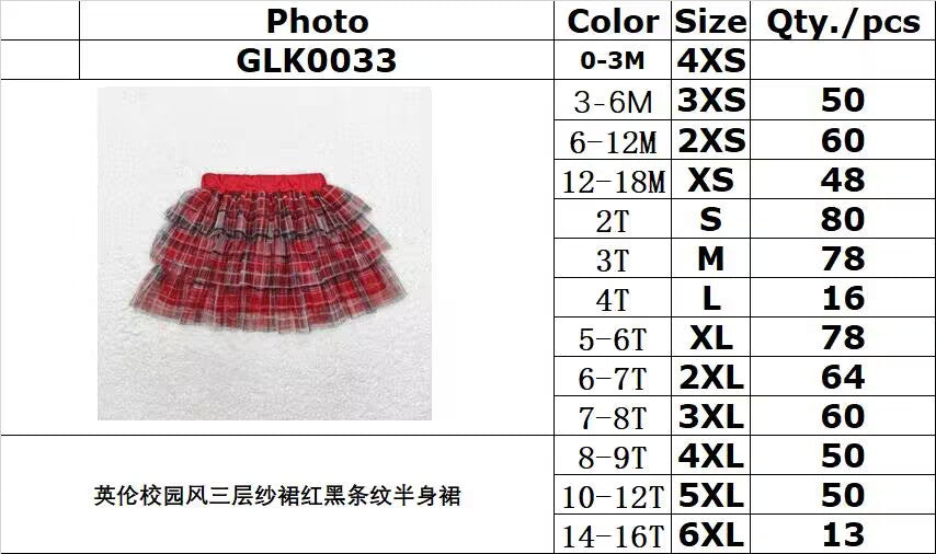 RTS no moq GLK0033 baby girls clothes red plaid skirt