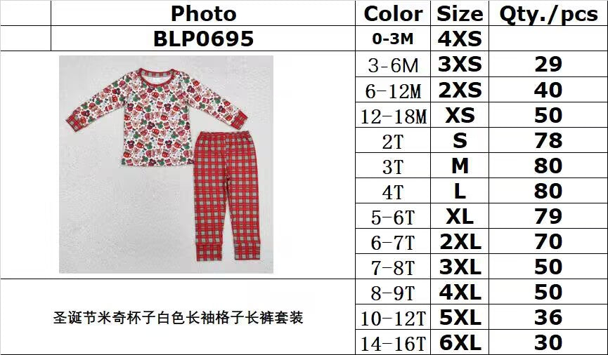 RTS NO MOQ ETA 5/7days Arrived BLP0695 Christmas Mickey cup white long-sleeved plaid trousers suit