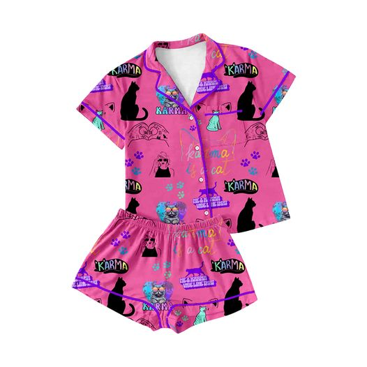 Deadline July 10 custom no moq  eta 6-7weeks Purple short-sleeved shorts pajamas set